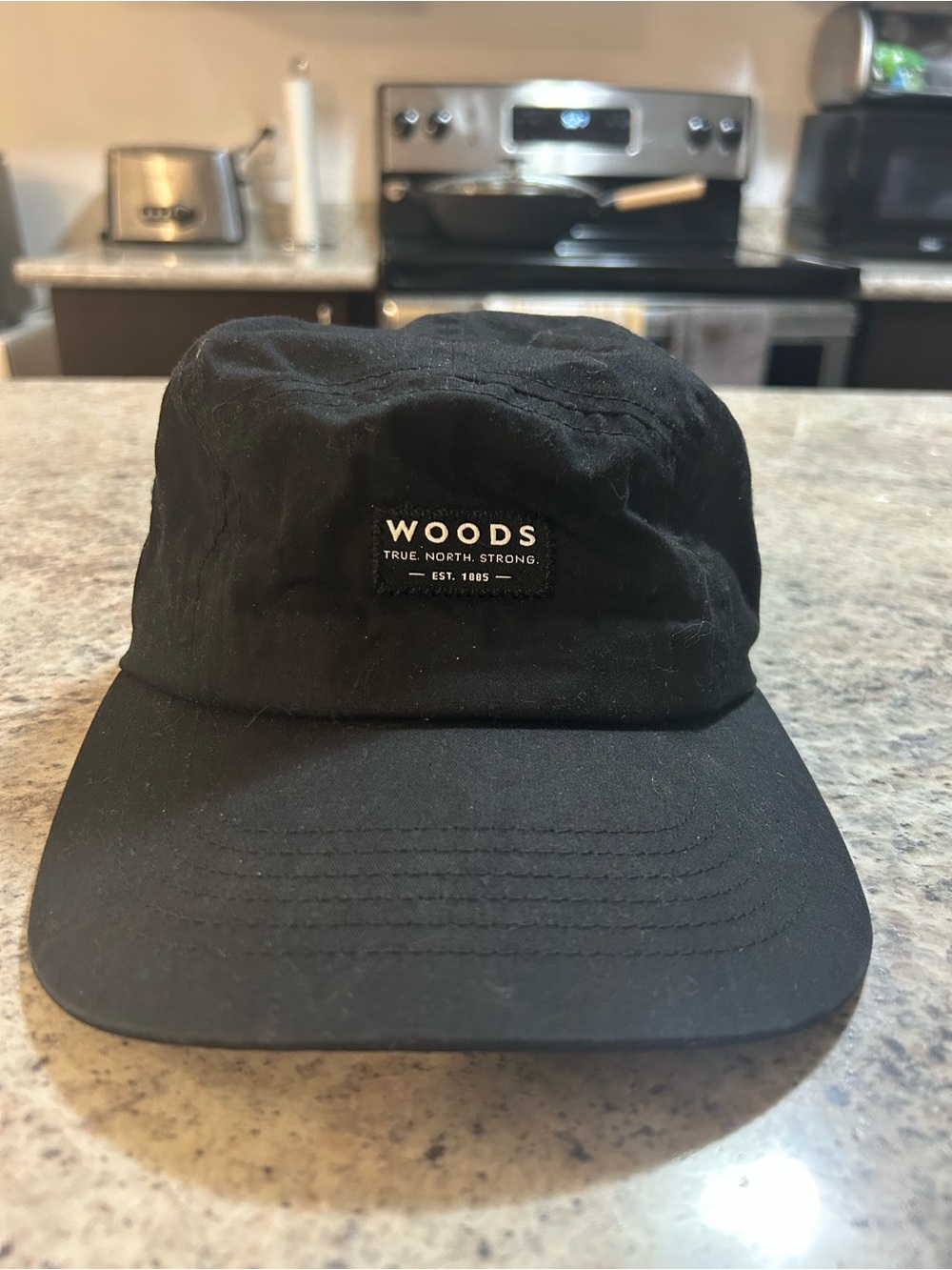 WOODS Black Five-Panel Cap